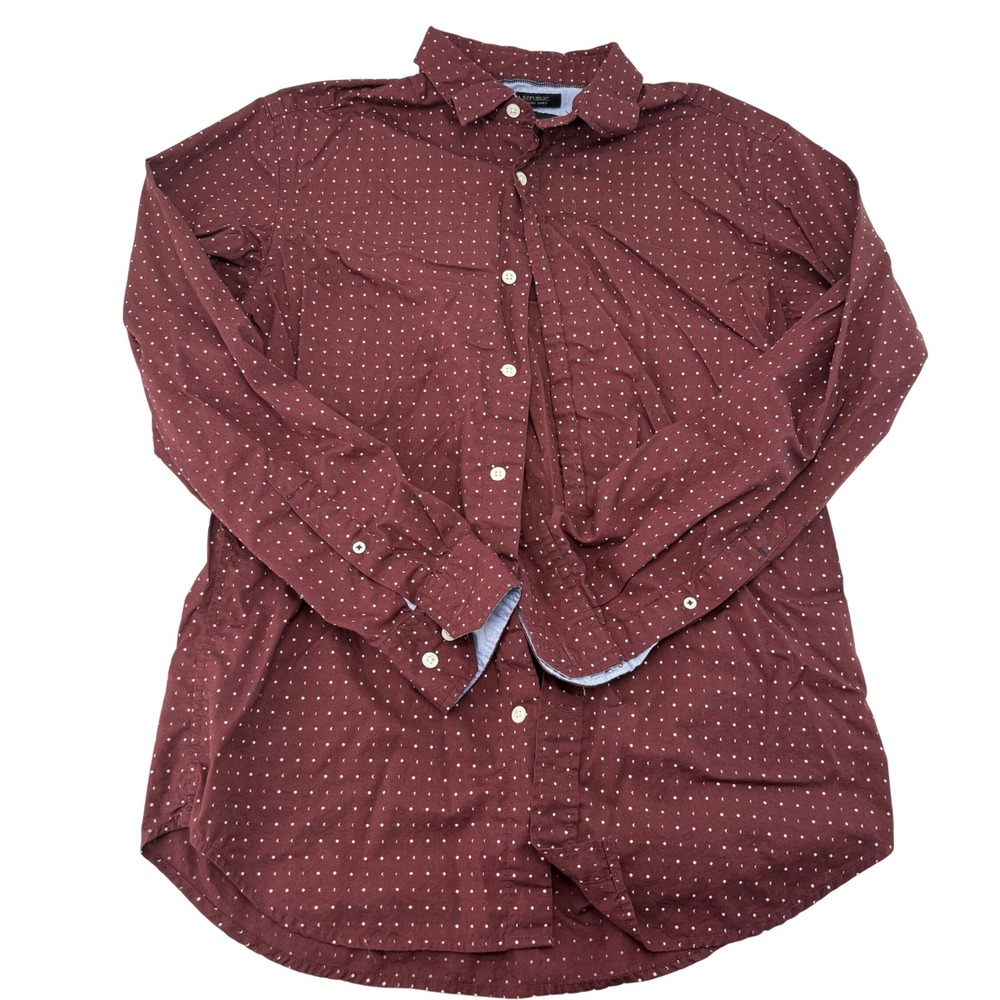 Banana Republic Slim Fit Cotton Polka Dot Shirt Burgundy Maroon Mens M